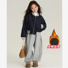 女童棒球服外套秋冬新款韩版洋气休闲棒球服夹棉加厚休闲卫裤大童