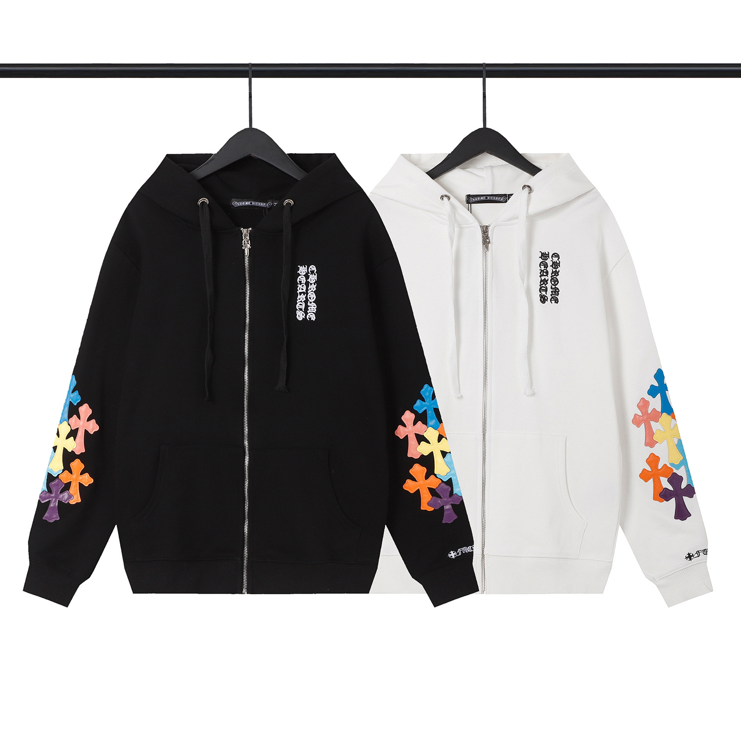 2025早春新款CH罗彩色满十字架梵文拉链开衫连帽卫衣男女同款