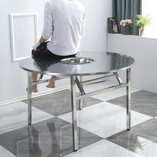 J8 Table Commercial Stainless Steel Barbecue Buffet Home Hot Pot Table Foldable Table Stall Integrated Barbecue Griddle Iron G3