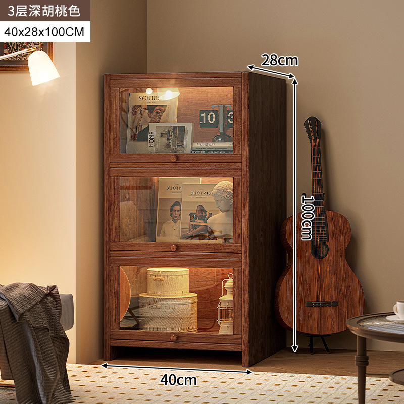 armario de madera maciza armario de almacenamiento en una pantalla de vidrio imitación de color nuez armario sala de estar estantería a prueba de polvo