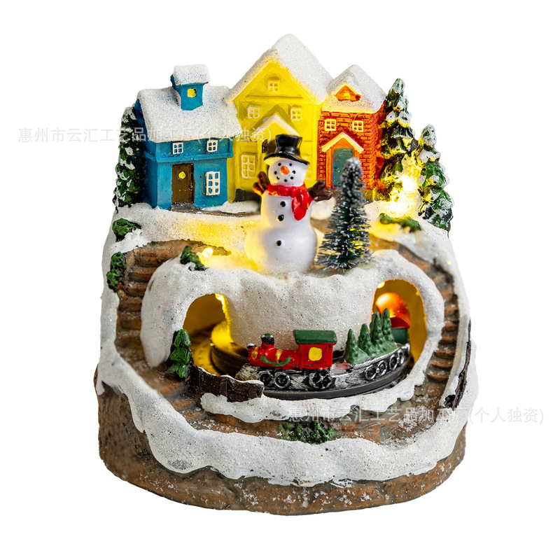 圣诞装饰品发光旋转火车音乐盒圣诞树雪屋桌面摆件圣诞节礼物DIY|undefined