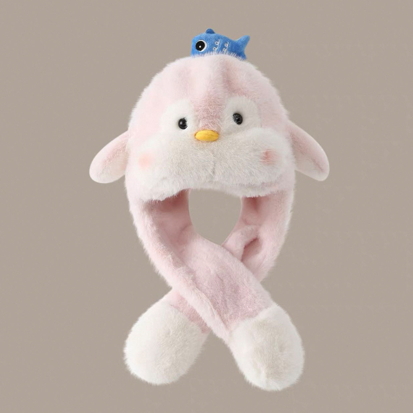 Bonito pingüino para niños sombrero de peluche bufandas de invierno para mujeres calentamiento cuello orejas se moverán gorras protectoras de orejas