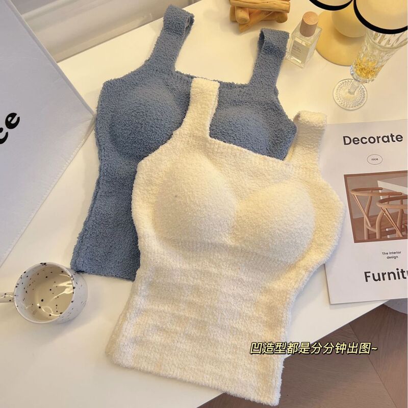 Autumn and Winter Lambskin Warm Vest Women's Comes with Chest Pad Long and Short Outer Wear fleece-lined Thickened Vest Top Base Shirt