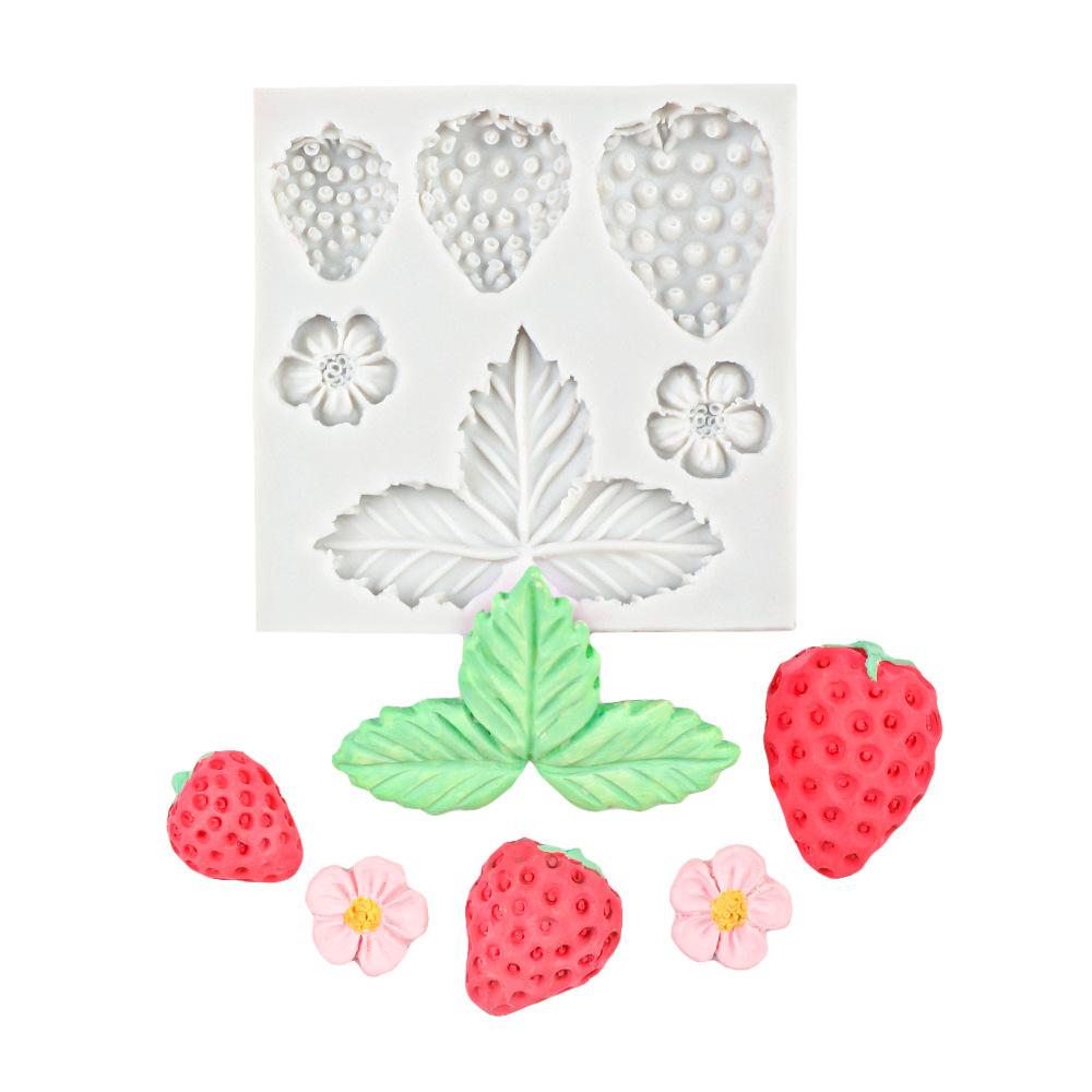 Diy fondant hoja de chocolate flor de fresa molde de silicona decoración de pastel molde de yeso herramienta de fabricación de bricolaje