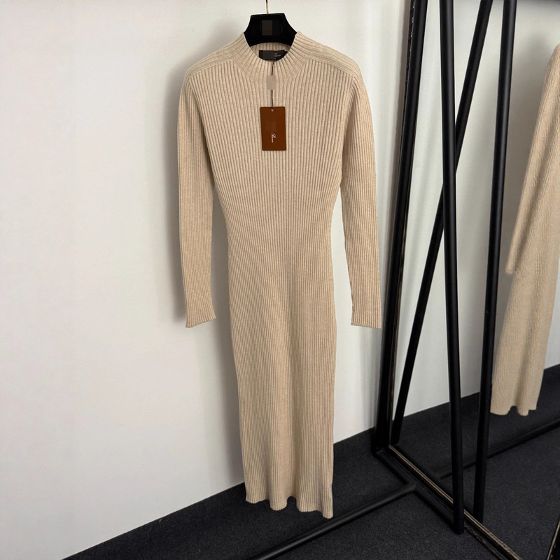 Knitted Bottoming Dress for Women, Export New Autumn and Winter Half Turtleneck Mid-Length Elegant Sweater Long Skirt over the Knee