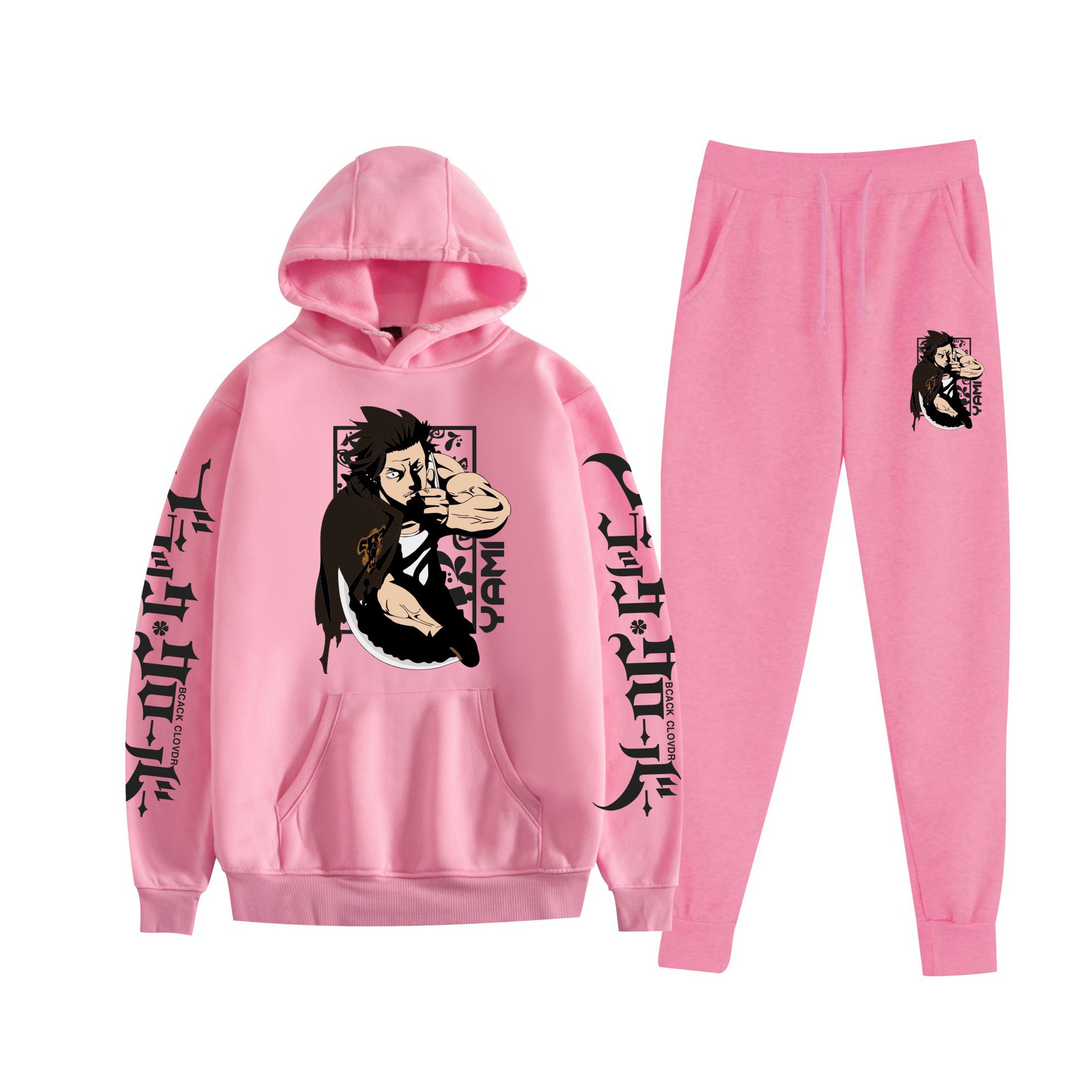 Trébol de cuatro hojas negro nuevo estilo transfronterizo Black Clover pareja suéter con capucha hombres y mujeres pantalones de dos piezas