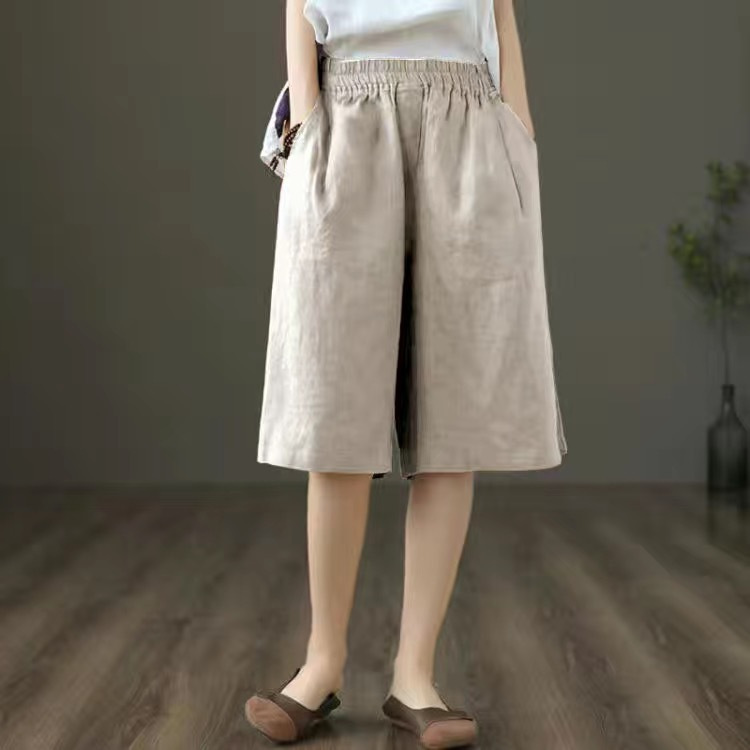 女性用ストレートカジュアルパンツ、夏の人気スタイル、小柄な人向けの5分丈ショートパンツ、ゆったり痩身、ウエストゴム、幅狭ワイドパンツ|undefined