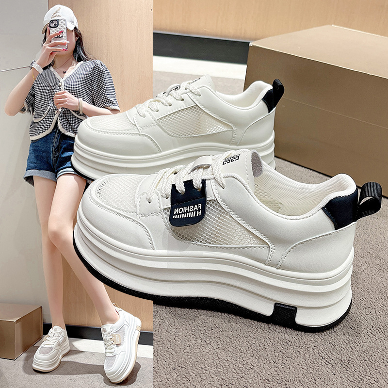 Mesh White Shoes for Women 2025 Summer New Versatile Thin Sports and Leisure Thick-Soled Sneakers Breathable Mesh Shoes for Women