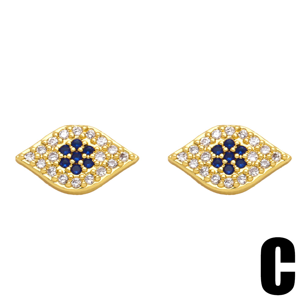 Fashion Devilu0027S Eye Heart Shape Copper Ear Studs Inlay Zircon Copper Earrings