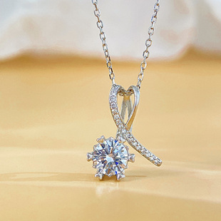 S925 Sterling Silver Moissanite Necklace Pendant for Women, Bow Clavicle Chain, Unique Design, High-End Feel, Gift for Girlfriend