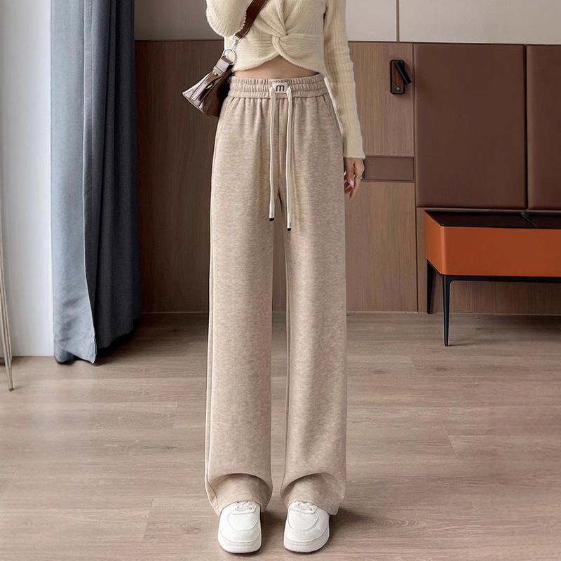 Narrow-Cut Oatmeal-Colored Lazy-Style Glutinous Rice Pants, Slimming for Petite Figures, 2026 New High-Waisted Straight-Leg Pants, Casual Floor-Length