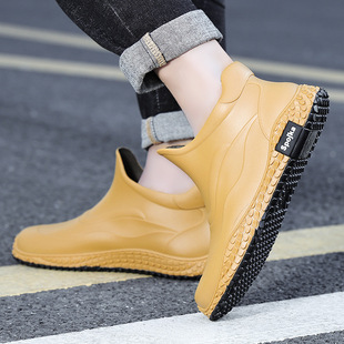 Rain Boots Men's Fashion New Short-Tube Non-Slip Waterproof Kitchen Rain Boots Fishing Car Wash Wear-Resistant Work Water Shoes Rubber Shoes