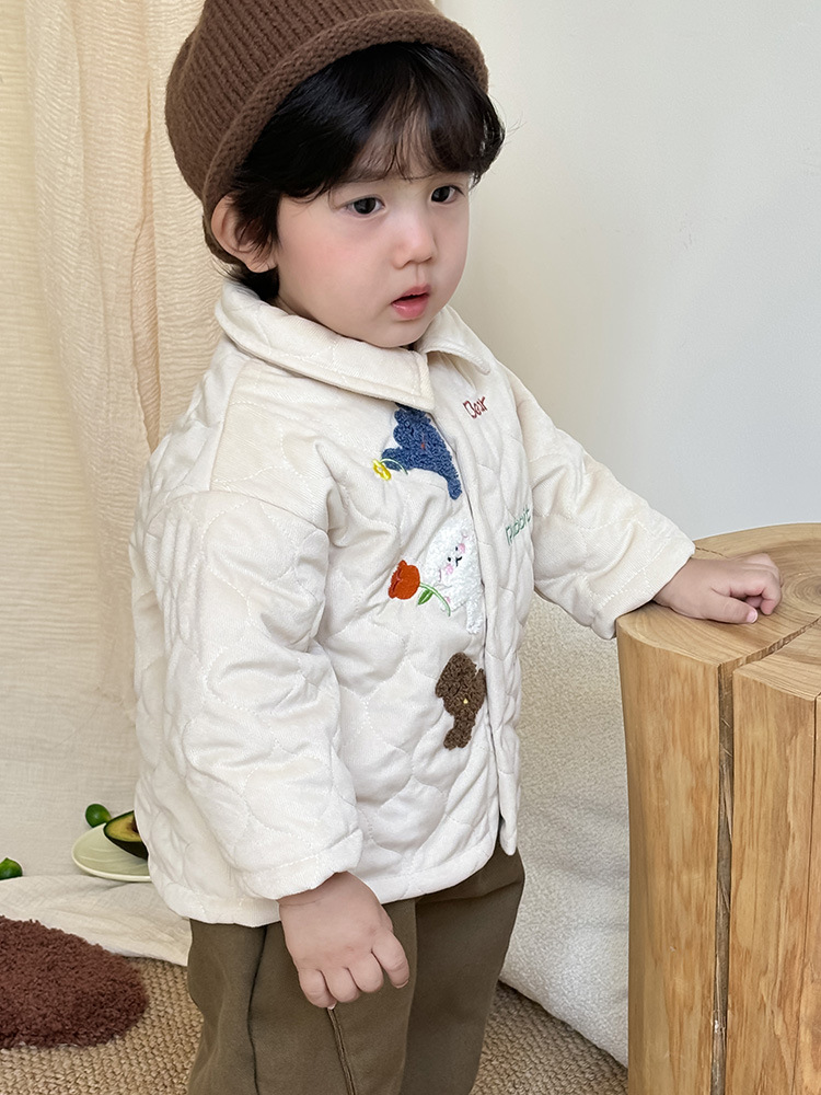 Abrigo cálido engrosado de otoño e invierno para niños Ropa de invierno acolchada linda chaqueta de algodón para bebés más traje de jeans de terciopelo