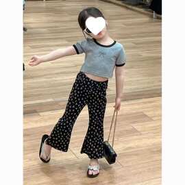 女童短袖套装夏装新款喇叭裤夏季儿童女孩2026T恤韩版洋气两件套