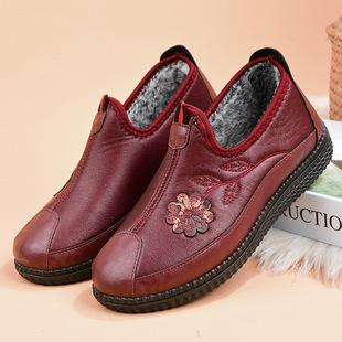 2024 autumn and winter new plus velvet warm mother shoes leather waterproof middle-aged and elderly pedal cotton shoes women factory outlet