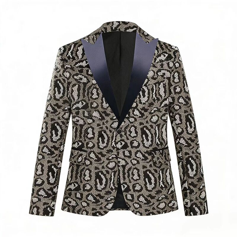 Cross-border US size leopard print sequin suit performance outfit for men, sequin stage costume, performance clothing, leopard print jacket, plus size