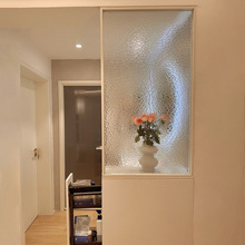 奶油风水纹钢化长虹玻璃洗手台半墙隔断艺术油画屏风卫生间遮jω