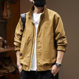 美式复古立领工装夹克男2025春秋新款重磅简约刺绣休闲外套男