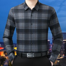 冬季新款加绒长袖衬衫男中年爸爸装商务休闲免烫加厚格子保暖衬衣