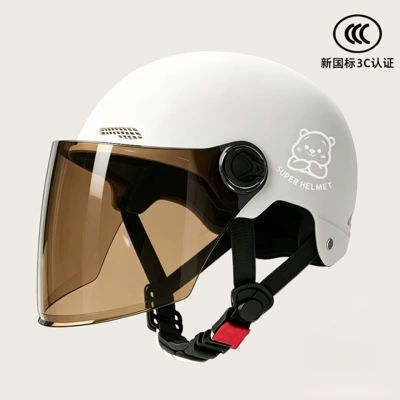 and Women, Battery Car, All-Season – Motosiklet kaskı (dəbilqə) - 02-white-tea-tinted-long-mirror-silver-white-bear