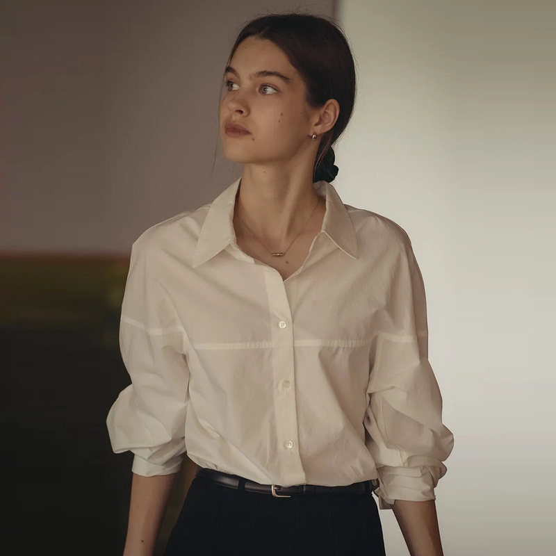 In Stock Nothing Written White Shirt for Women, New Designer Style Loose Long-Sleeved Shirt for Autumn and Winter