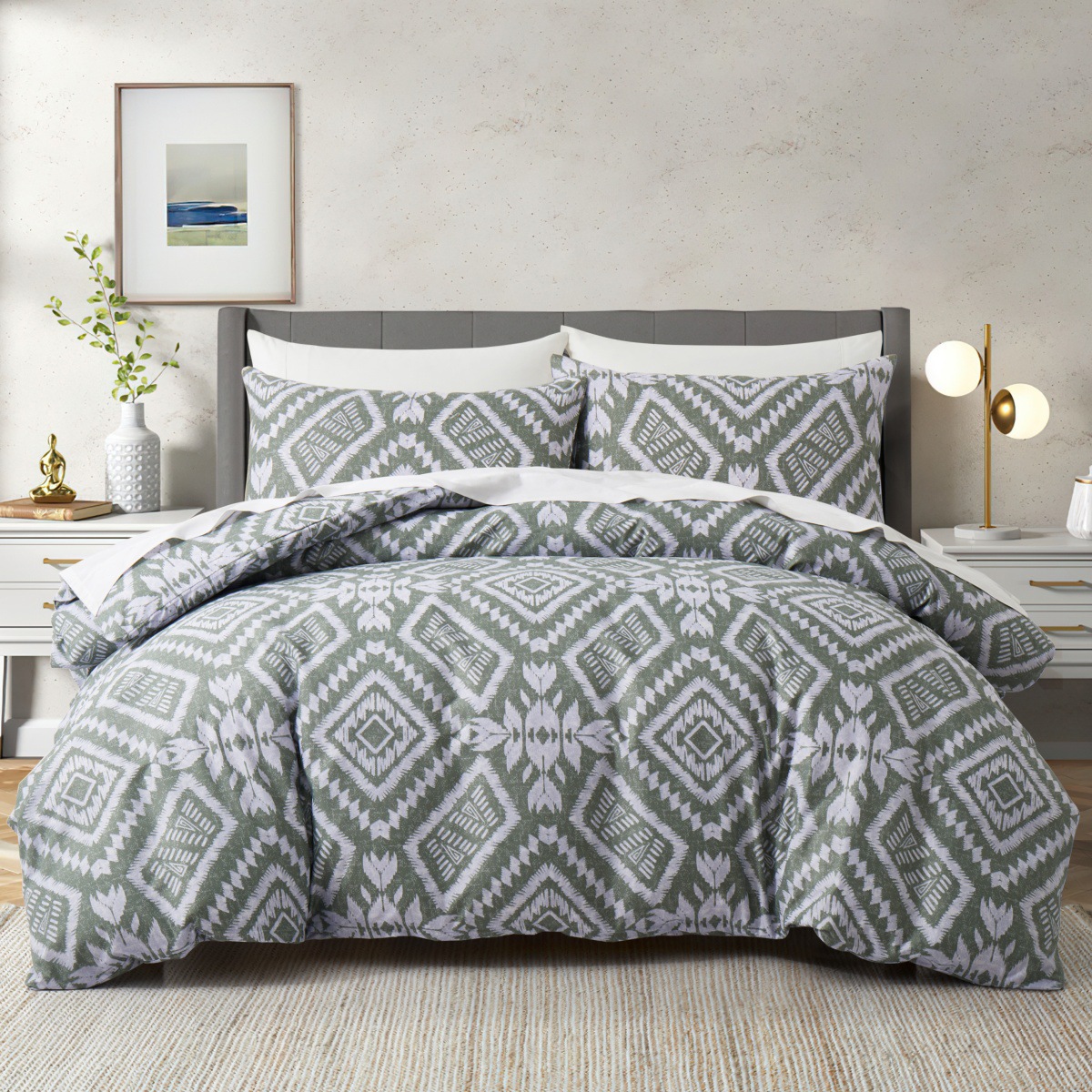 Bettbezug-Set mit geometrischem Tribal-Muster – doppelseitig gebürstetes Polyester, OEKO-TEX-zertifiziert, 3-teilige Bettwäsche für US-/EU-/AU-Betten (Twin/Queen/King)_voghion.com