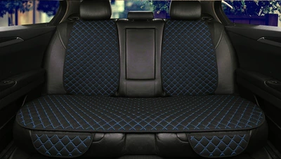 Seat Cover Five-Seater Breathable Car – Four Seasons Pad - rear-row-backrest-black-blue-linen