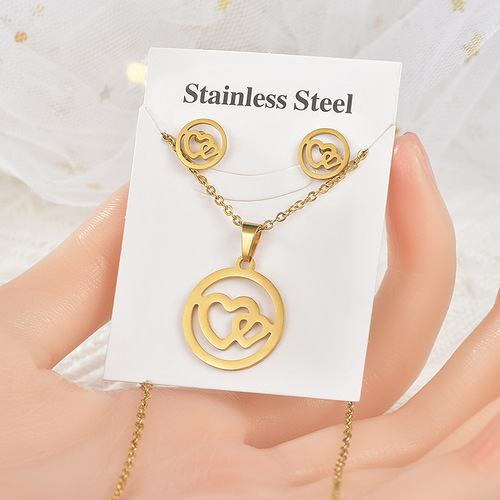 Titanium steel necklace geometric heart jewelry stainless steel earrings earring set two-piece foreign trade cross-border men women couple accessories