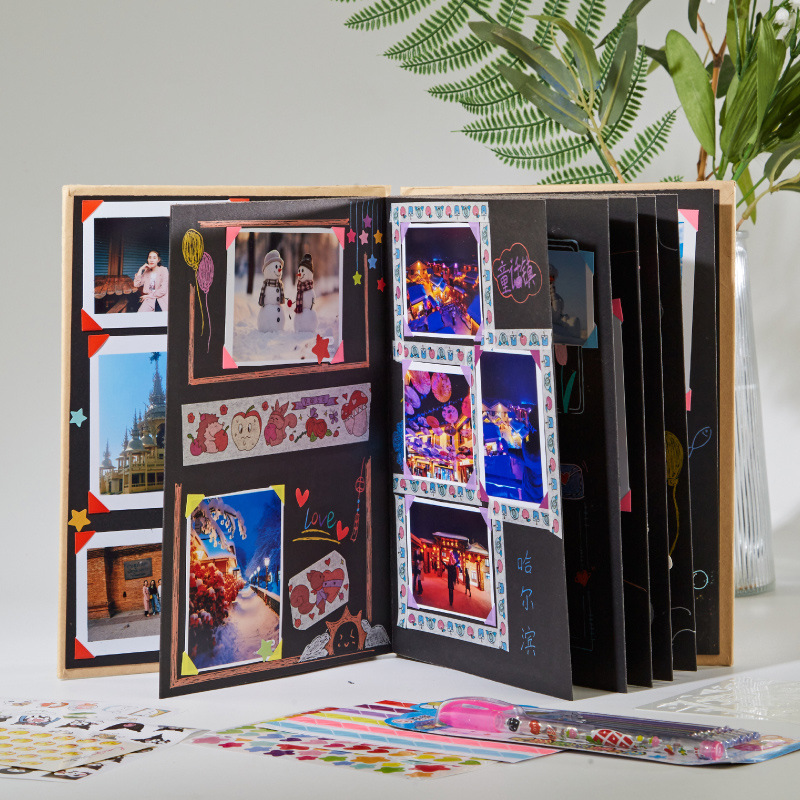 Accordion DIY Photo Album Black Card Photo Album Handmade DIY Photo Album Paste Classmate Commemorative Album Couple Photo Album