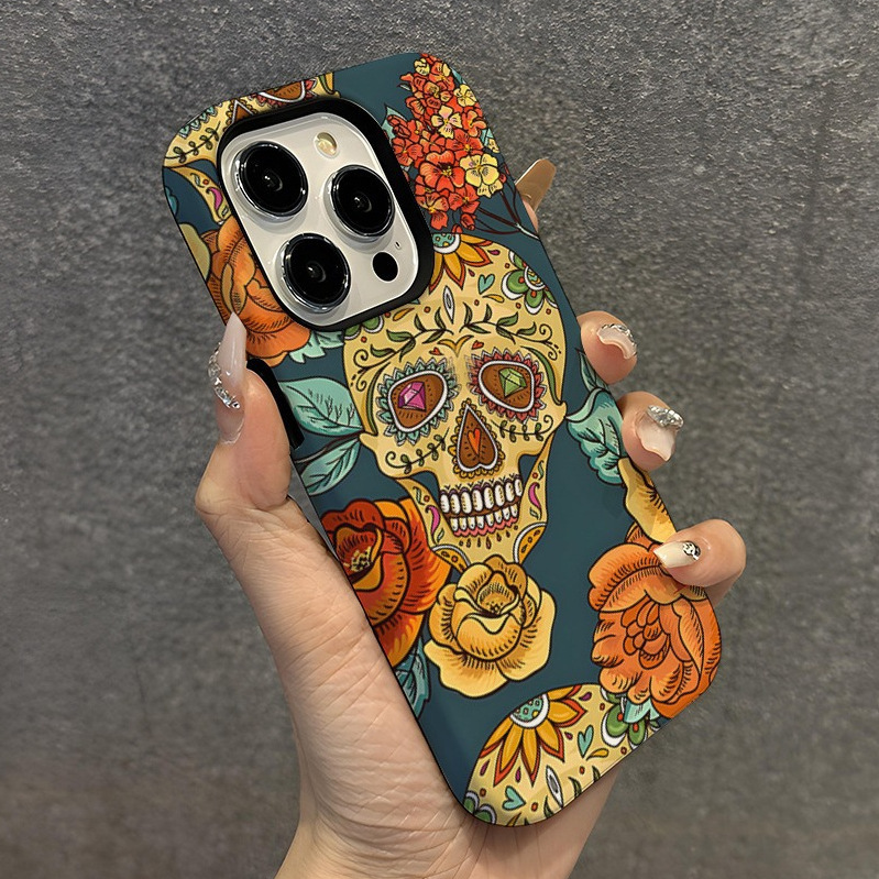 European and American Halloween Skull Phone Case for Apple 17 Pro Max Dark Style iPhone 16 Protective Cover with Double-Layer Film