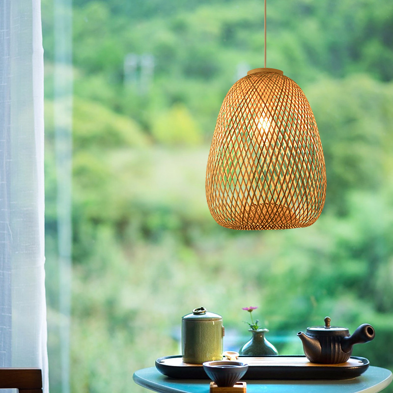 Arte de bambú bambú tejido lámpara de estilo chino pastoral personalidad lámpara de bambú restaurante hotel residencial con balcón lanterna de estilo japonés