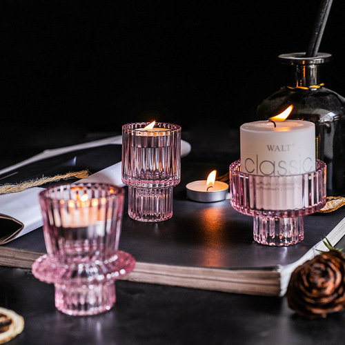 European simple pink glass candlestick romantic candlelight props home dining table candle cup internet celebrity bed and breakfast decorations