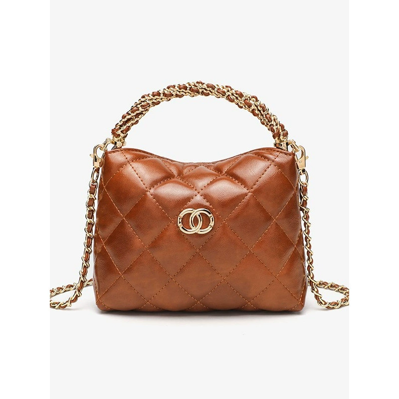Chain, handle, lunch box, one-shoulder bag, genuine leather, Chanel style