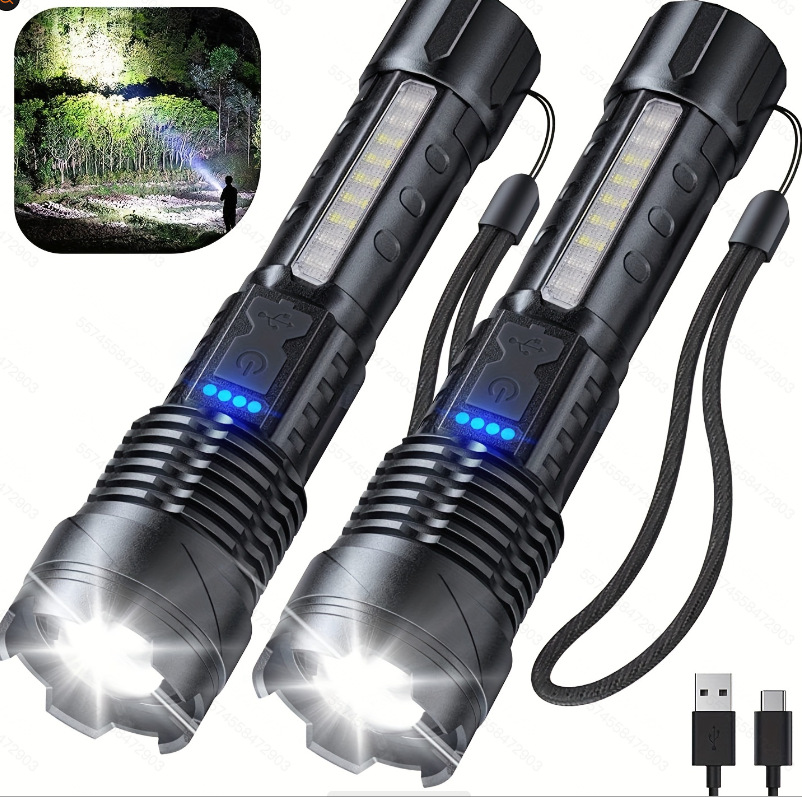 Linterna de luz fuerte rápido typ-c carga de iluminación al aire libre linterna láser blanca con luz de trabajo lateral de advertencia de mazorca image 9