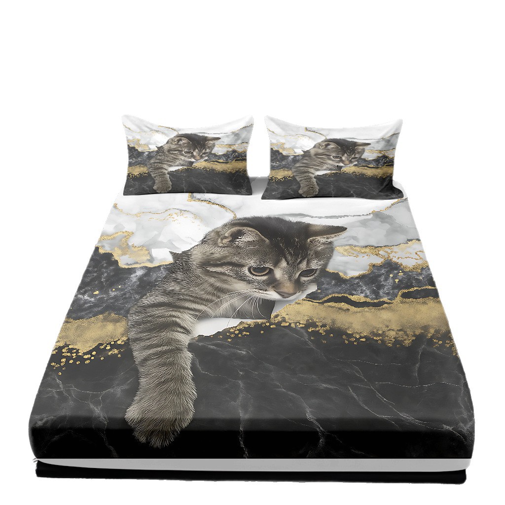 Modo JIT Temu transfronterizo cama de molienda textil casera Kasa tres piezas set gatos HD procesamiento de fábrica de impresión digital