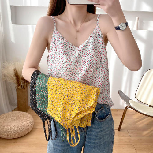 Sexy chiffon small floral camisole women's new summer outer wear ins trendy loose inner bottoming shirt top