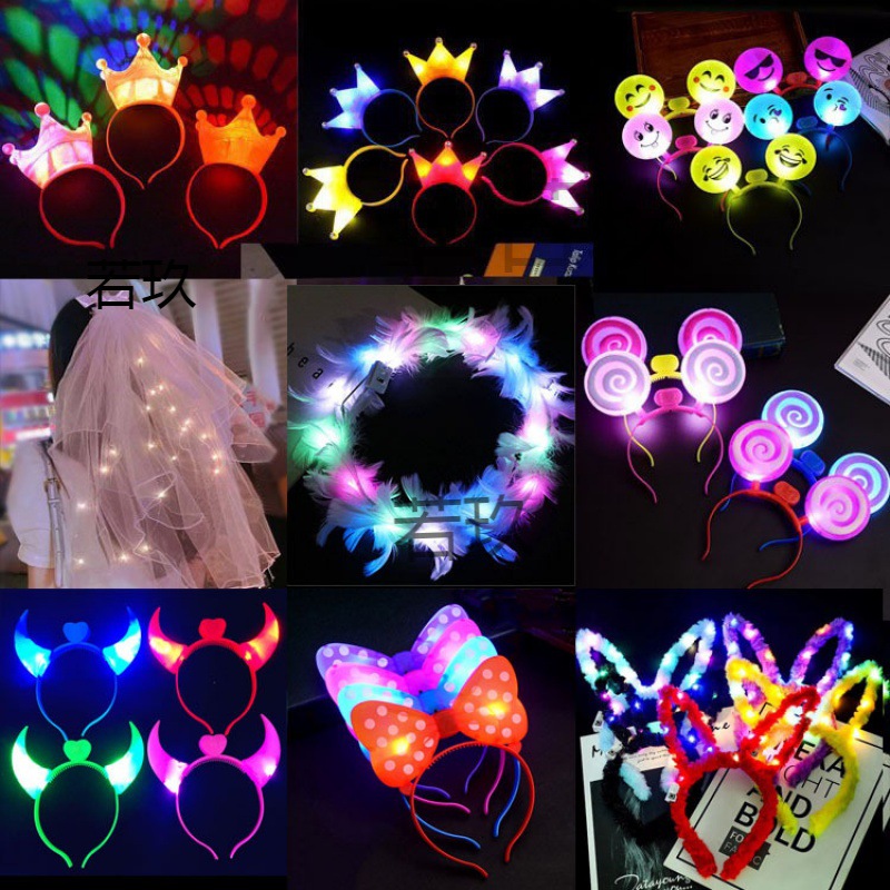 Noche puesto en el mercado de venta caliente Orejas de conejo tocado orejas de gato juguete al por mayor pequeño regalo cuerno diadema luminosa diadema