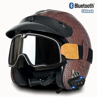 and women's motorcycle leather helmet: Motosiklet kaskı (dəbilqə) - v-brown-check-large-frame-goggles-bluetooth-s