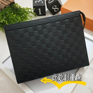 2025 New Men's Clutch Business Soft Leather Plaid Large Capacity Envelope Bag Detachable Wrist Bag Men Wholesale