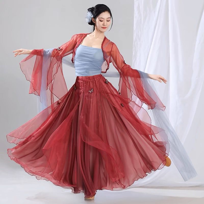 Classical Dance Costumes, Performance Outfits, Gauze Dresses for Women, Ancient Style Dance Costumes, Chinese Dance Performance Costumes, Ethnic Style with Large Hem