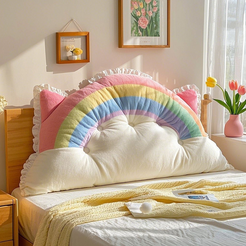 Cute Rainbow Kidsren's Anti-Collision Backrest Pillow Bed Soft Bag Pillow Princess Style Backrest Cushion Bedside Tatami Cushion