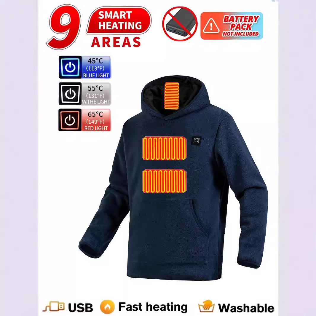2025 Neues Smart Heating Fleece-Kapuzenpullover für Männer und Frauen, verdickt und atmungsaktiv, Neun-Zonen-Drei-Stufen-Wärme_voghion.com