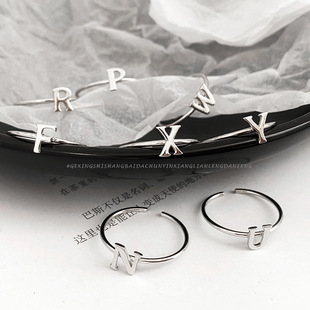 Кольцо с буквами, аксессуар, простой и элегантный дизайн, серебро 925 пробы, английские буквы, яркий броский стиль