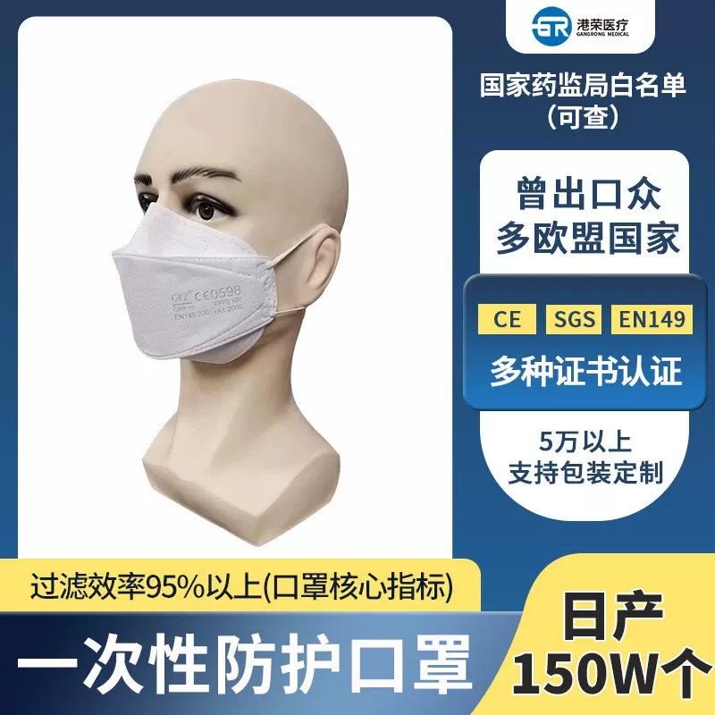 现货成人FFP2口罩独立包装一次性黑白红色日常防护口罩防雾霾防尘