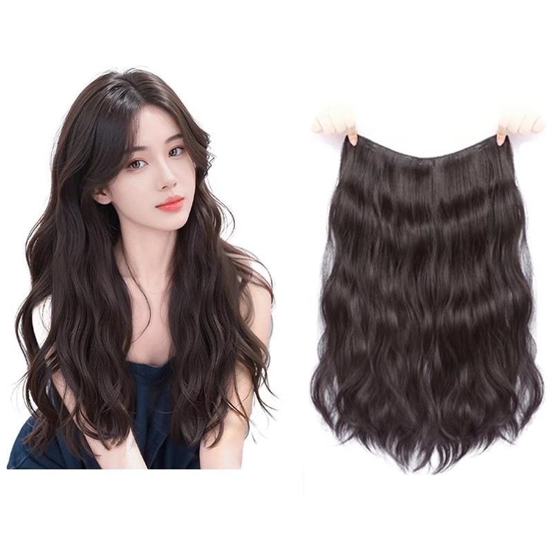 Peluca de las mujeres de pelo largo de una pieza en forma de U esponjoso extensión del pelo pieza sin fisuras simulación ondulación del agua Peluca de pelo rizado pieza