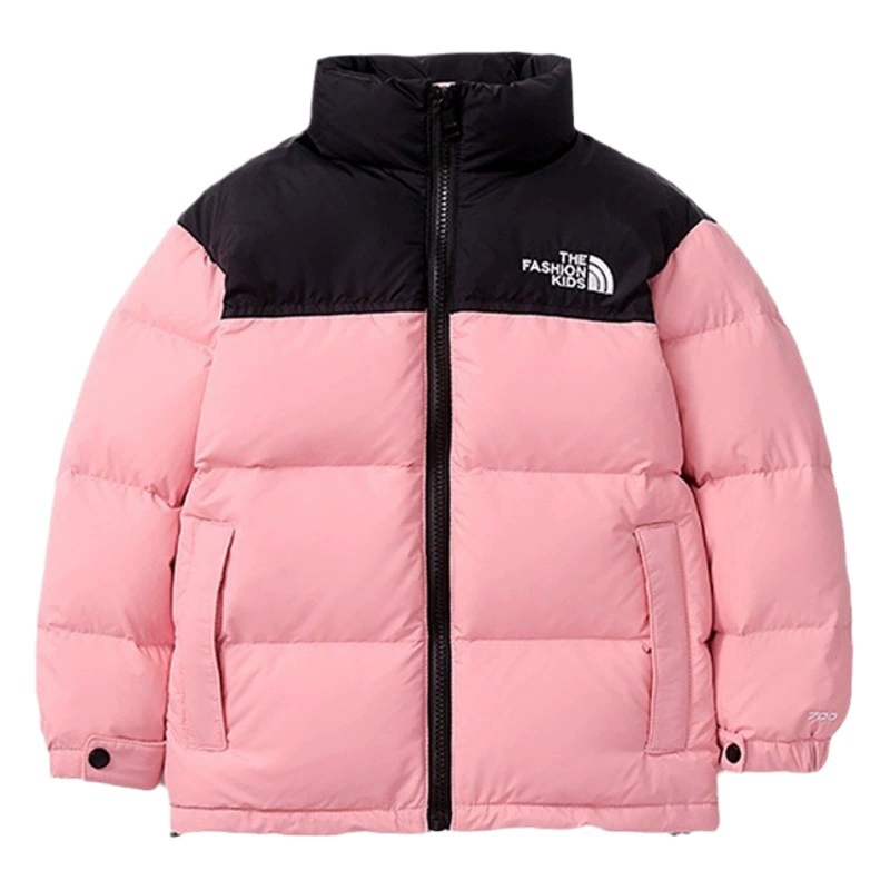 Детский пуховик 2025 года, новая модель для мальчиков и девочек, с цветовыми блоками, утолщенный, с капюшоном, укороченный, зимнее пальто из белого утиного пуха