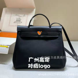 手工蜡线herbag真皮内缝凯莉包牛皮帆布拼色撞色手提包单肩斜挎包