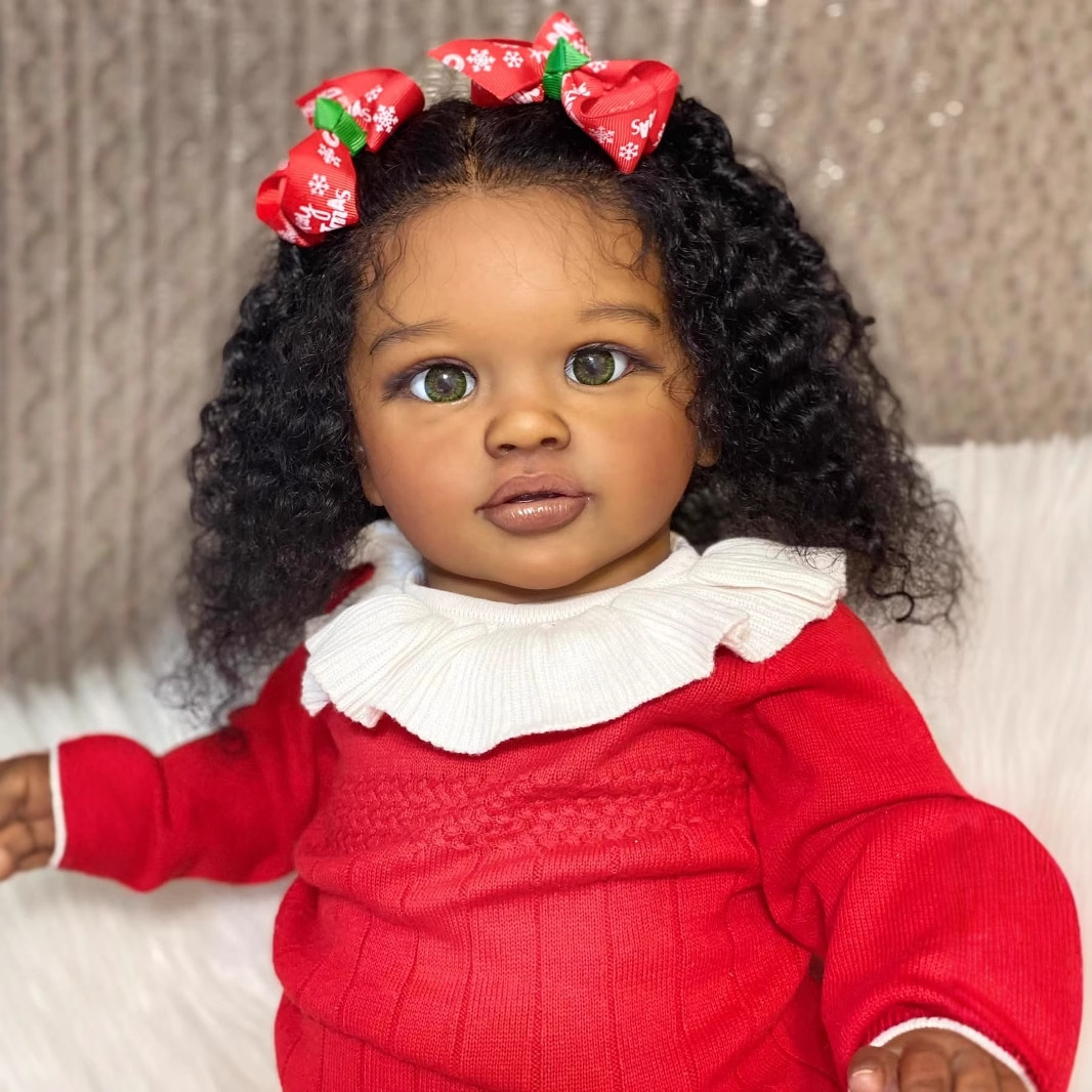 Hama rojo de manga larga de 26 pulgadas, tono de piel oscuro, muñeca linda de simulación PIPPA, muñeca de renacimiento de suministro transfronterizo