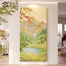 日照金山入户过道玄关装饰画聚财山水砂岩壁画柿柿如意好寓意挂画