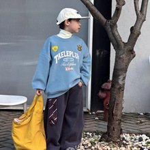 蓝钰25秋冬新品韩国童装中小童男童加厚加绒字母印花雾霾蓝卫衣